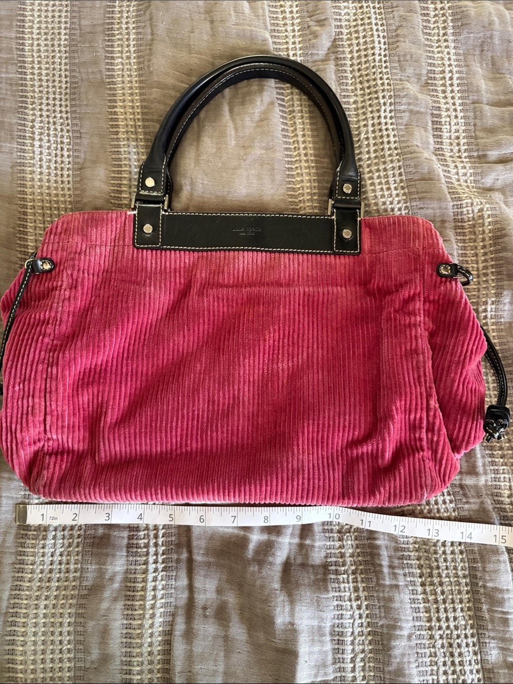 Kate Spade Vintage Pink Corduroy Tote Handbag with Black Handles